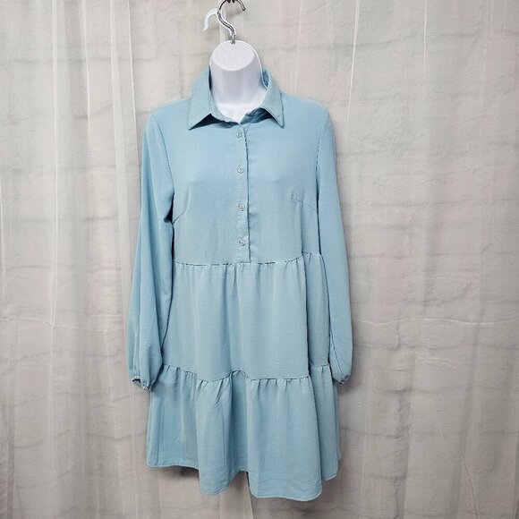 NWT Roylamp Blue Boho Shirt Dress Tiered Minimalist S - Picture 13 of 13